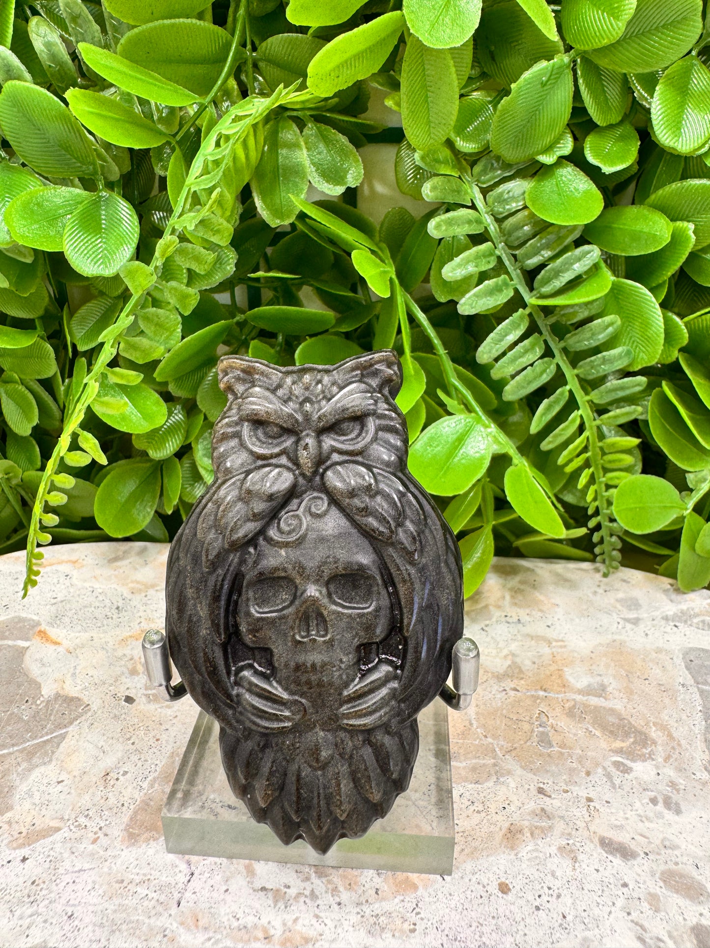 Golden Sheen Obsidian Owl Skull app. 80g