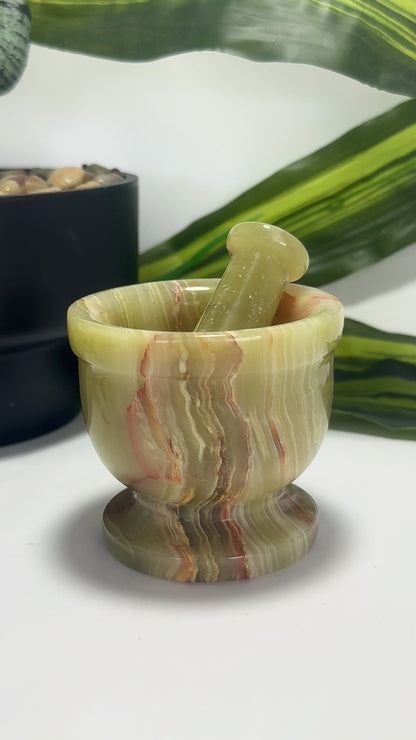Mortar & Pestle Green banded Onyx 442g