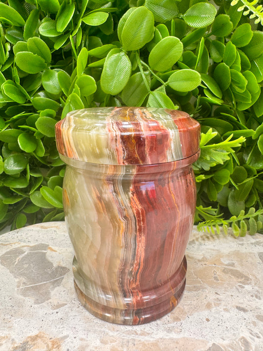 Green banded Onyx Jar with lid 582g