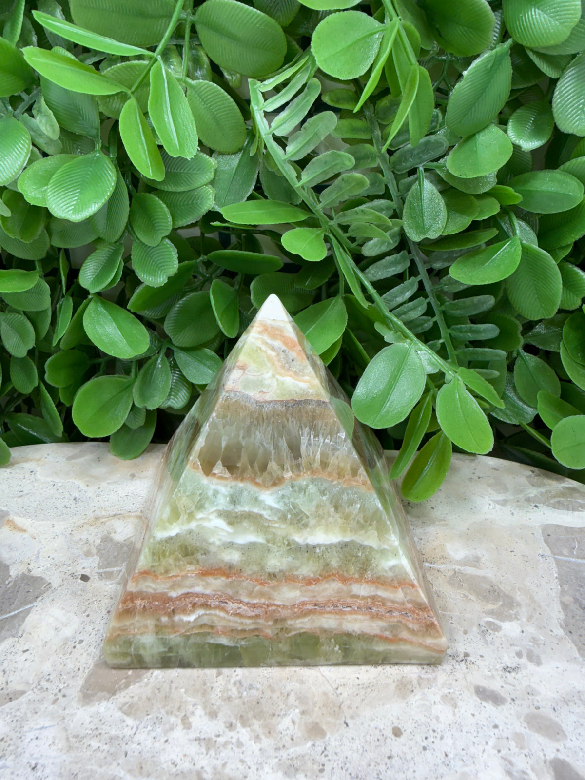 Emerald Kiwi Calcite Pyramid | Balance • Renewal • Harmony