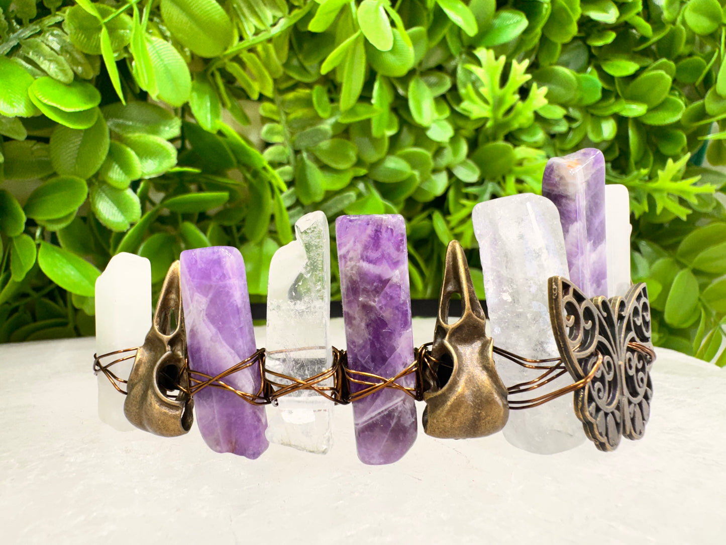 Amethyst Clear Quartz Butterfly Raven Tiara 100g