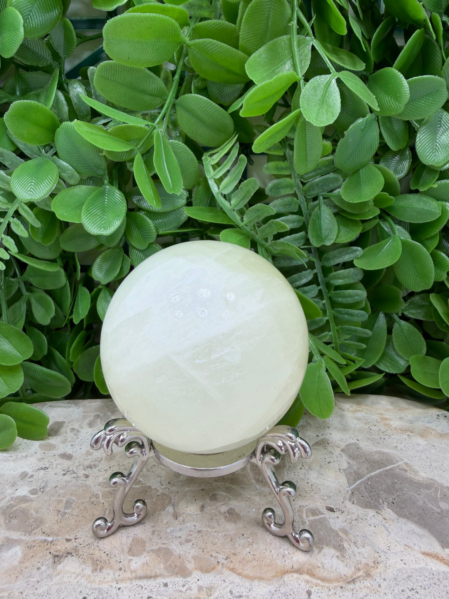 Silky White Calcite Sphere 432g