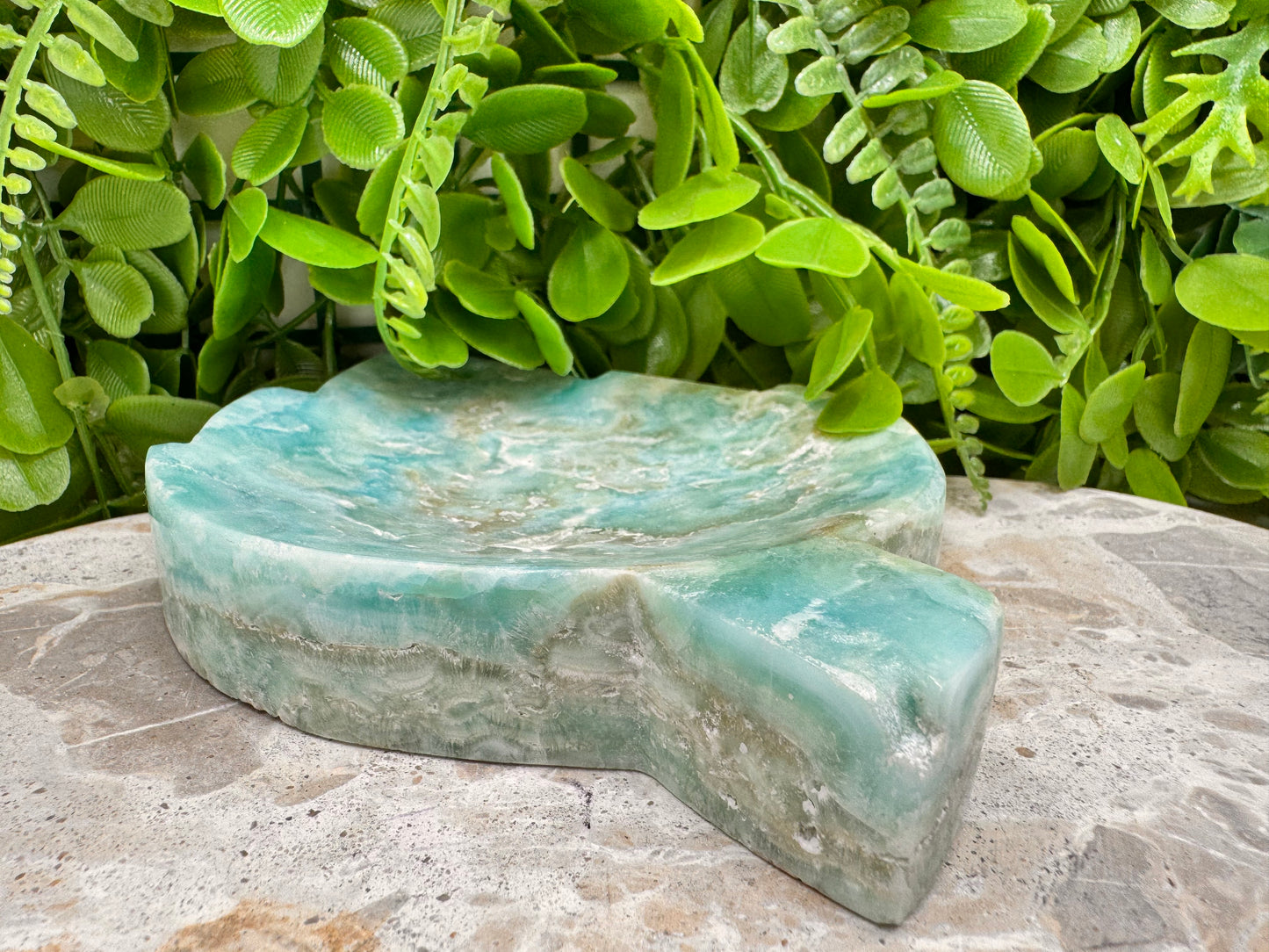 Blue Aragonite Leaf Bowl 614g