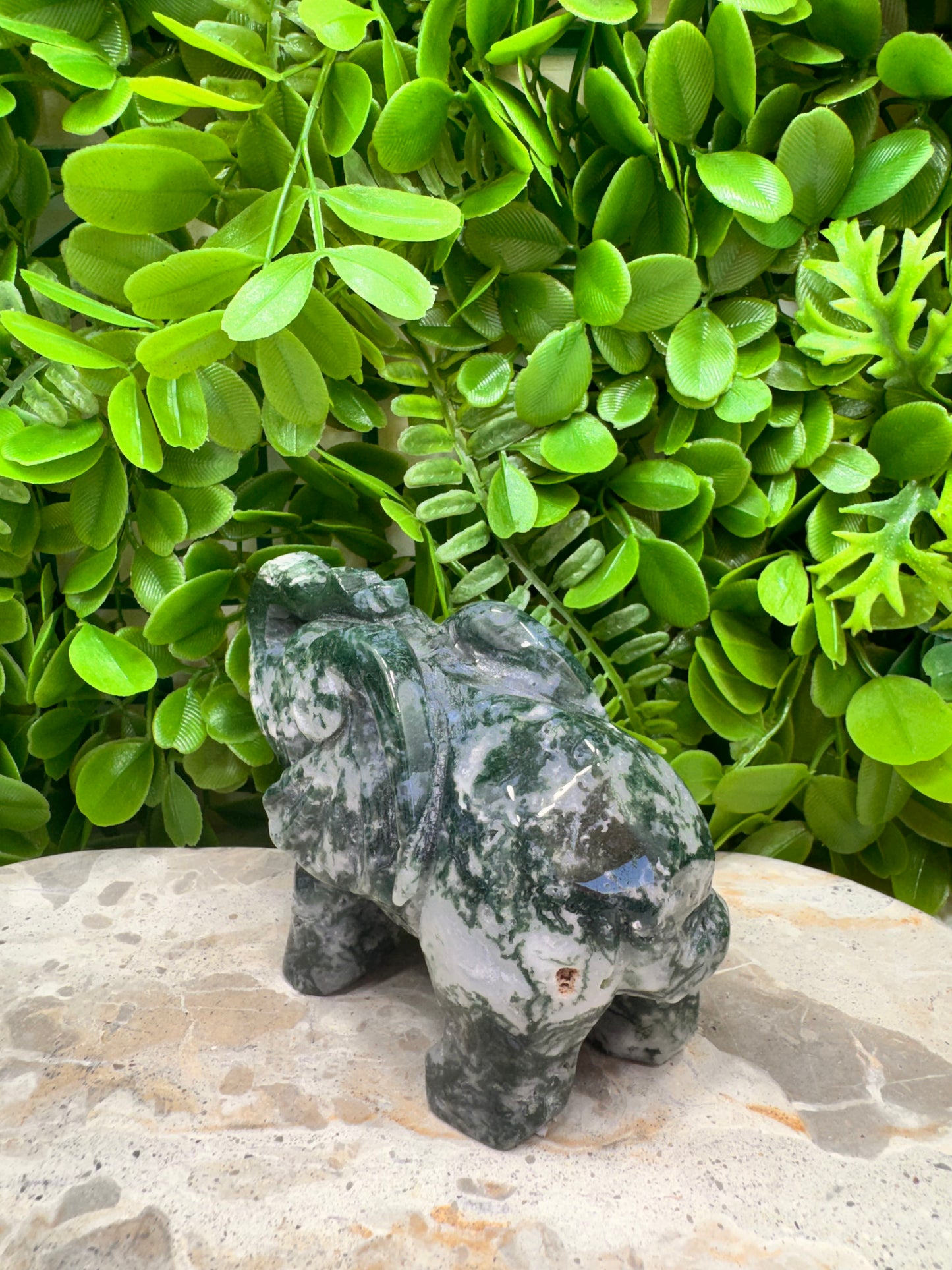 Moss Agate Elephant 532g
