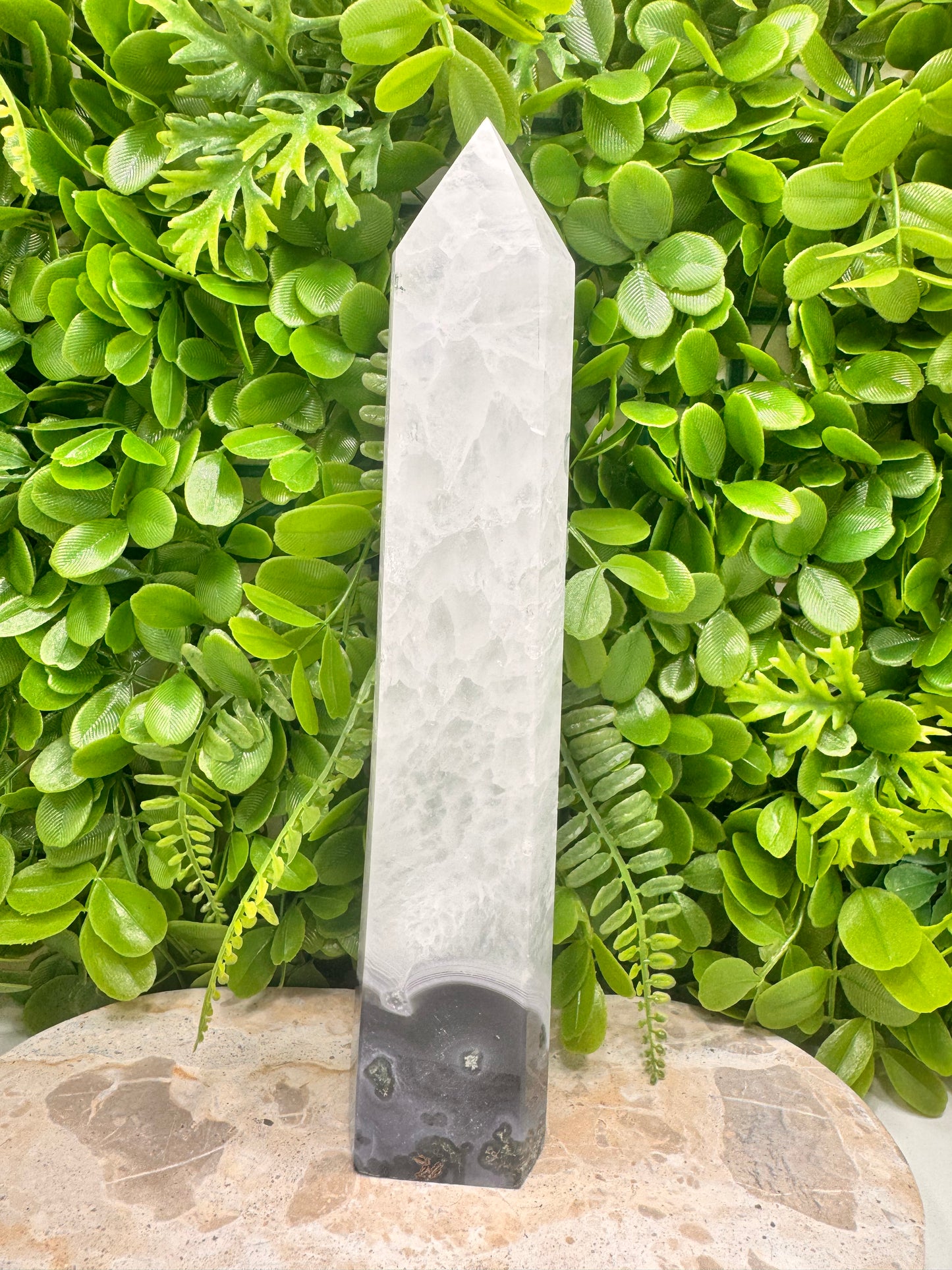 Quartz with Moss Agate Tower 802g