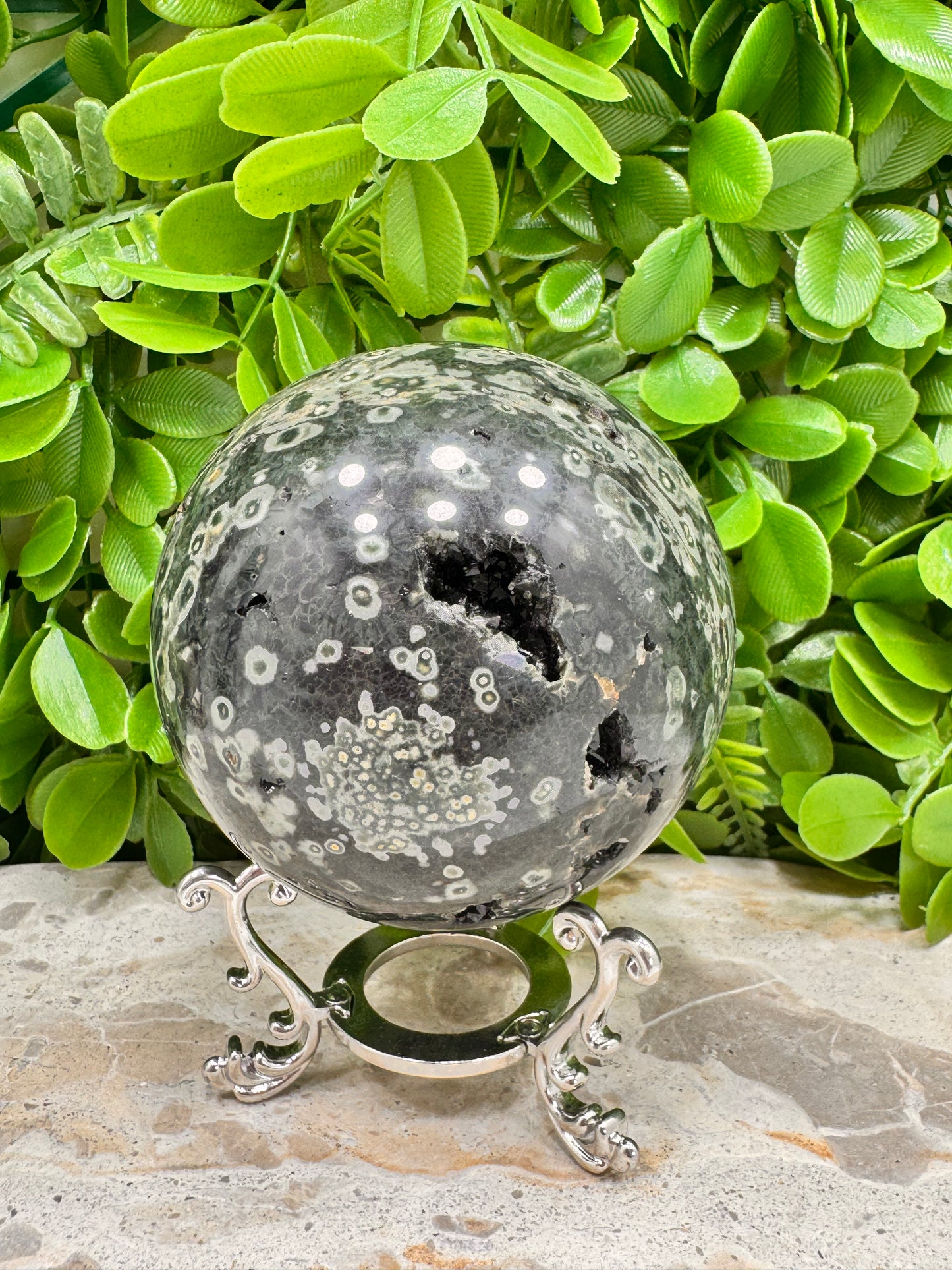 Bubble Ocean Jasper Sphere 702g