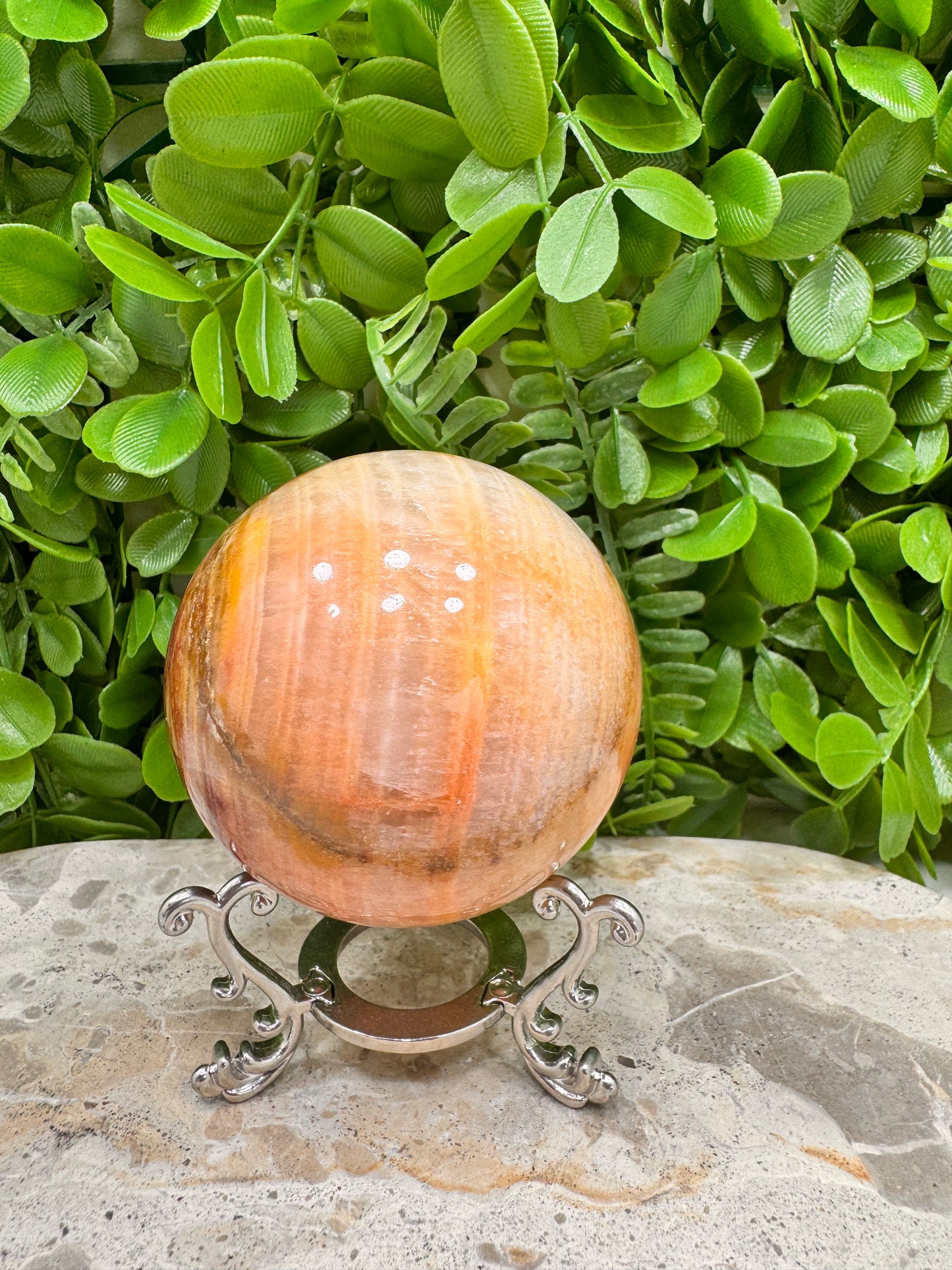 Peach Banded Calcite Sphere 528g