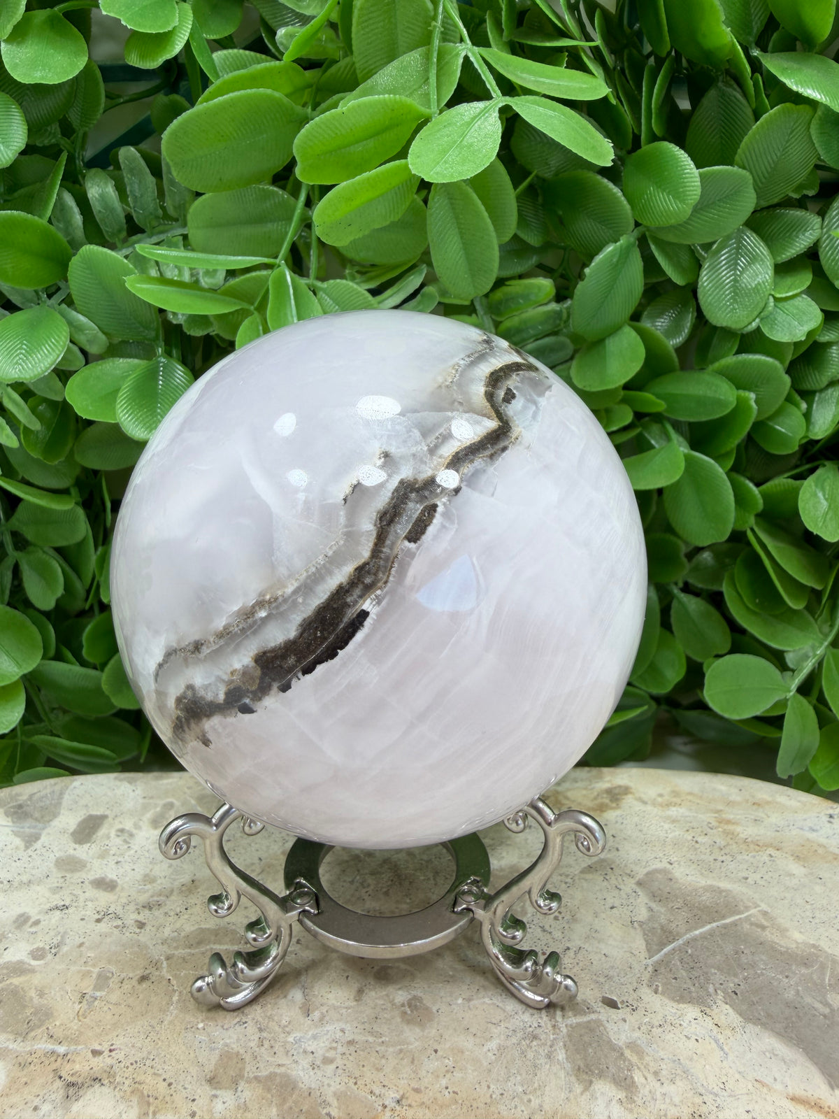Smokey Pink Mangano UV Sphere 934g | Love • Compassion • Calm