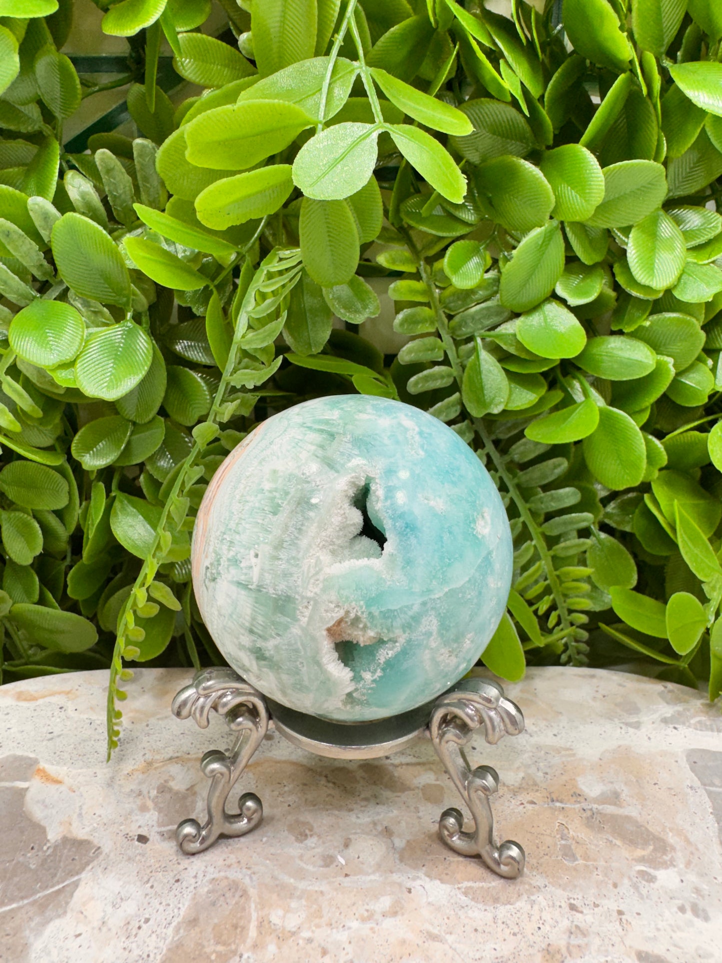 Blue Aragonite Sphere 392g