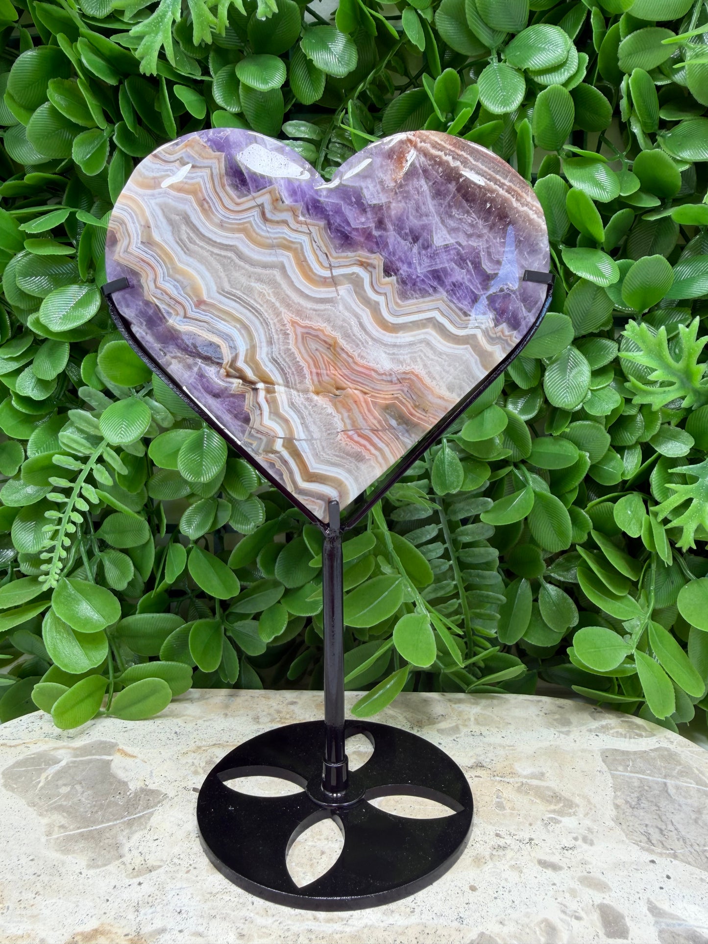 Amethyst Mexican Agate Heart with Stand 420g