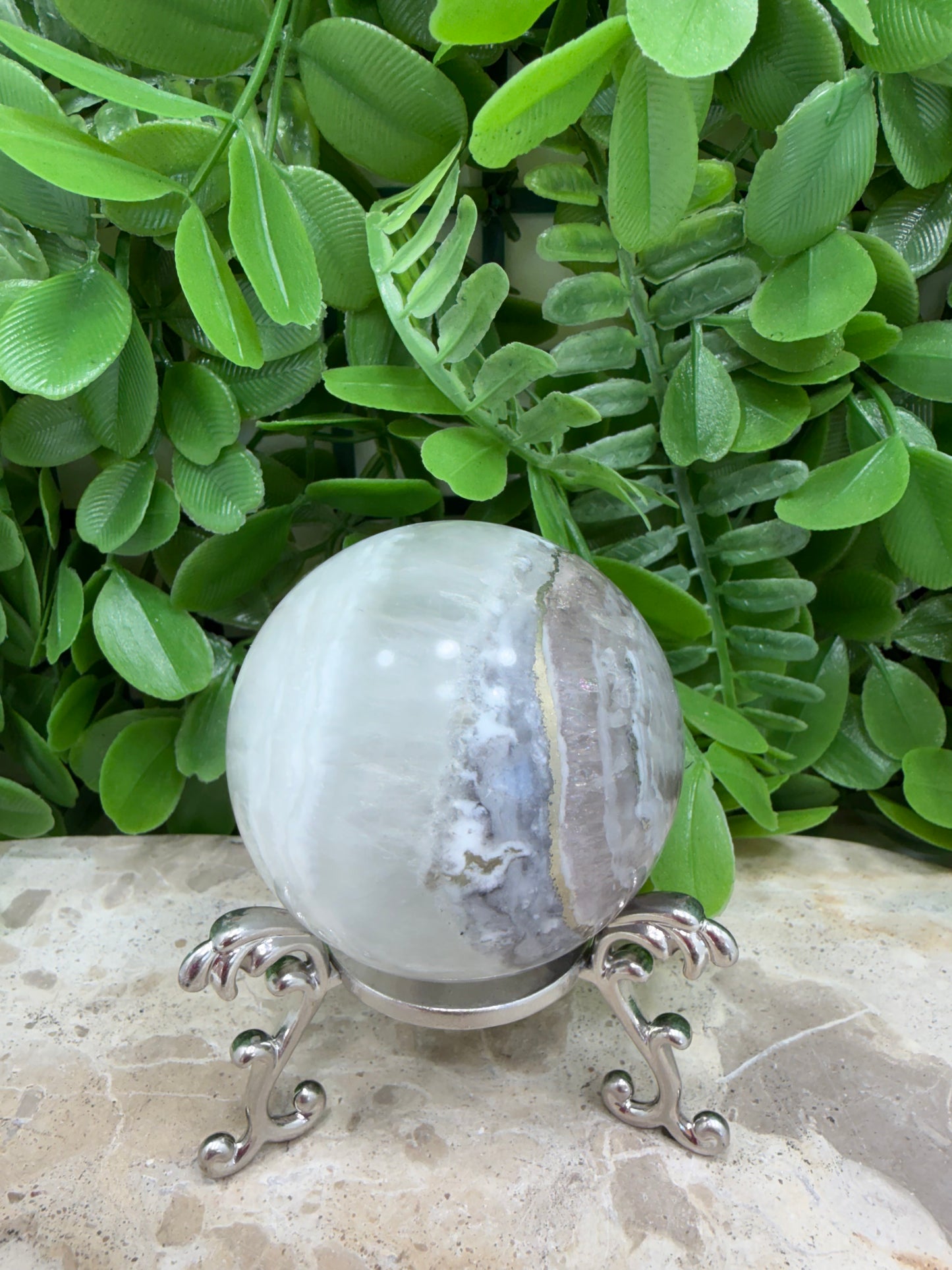 White Fluorite with Pyrite Sphere 302g