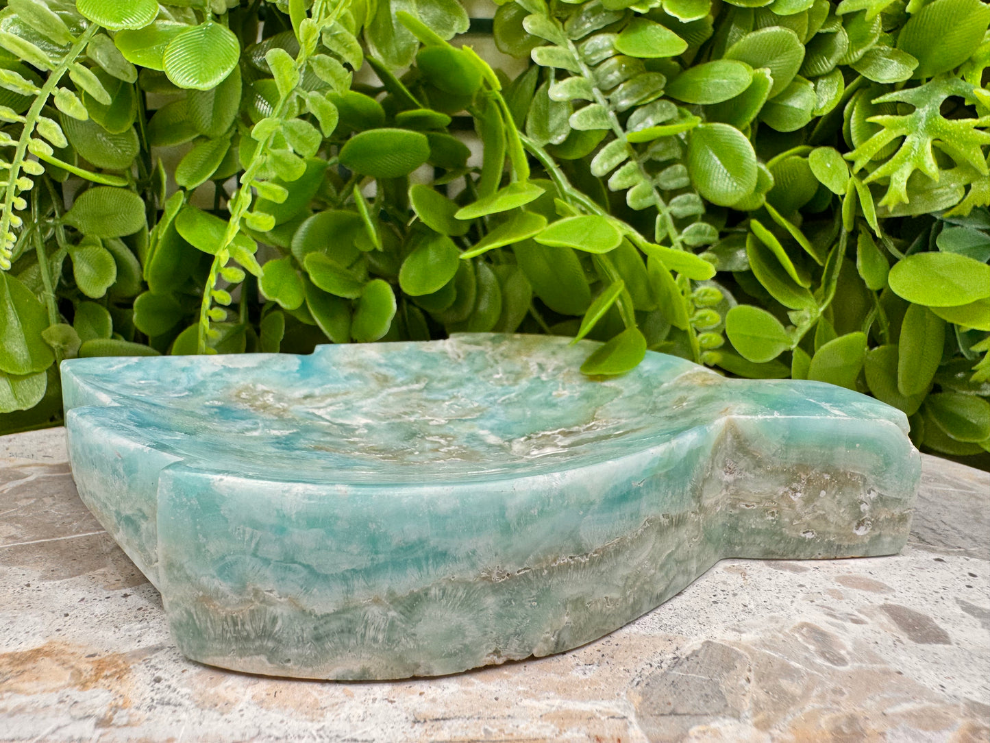 Blue Aragonite Leaf Bowl 614g