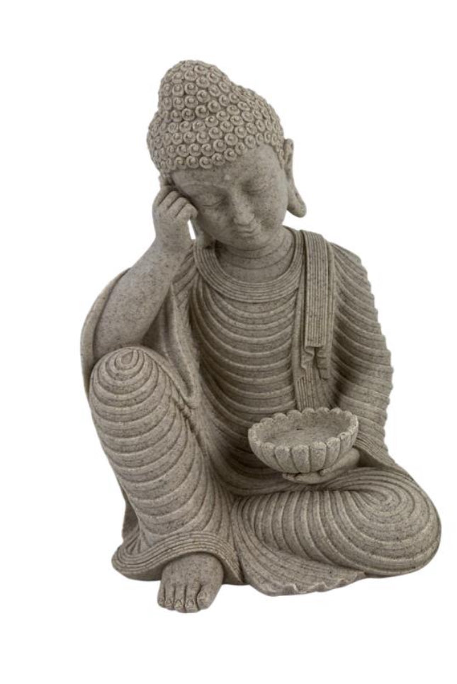 25cm Sitting Rulai Buddha with Tealight Holder in Natural Finish A