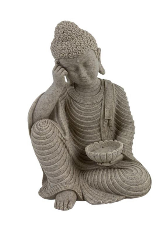 25cm Sitting Rulai Buddha with Tealight Holder in Natural Finish A