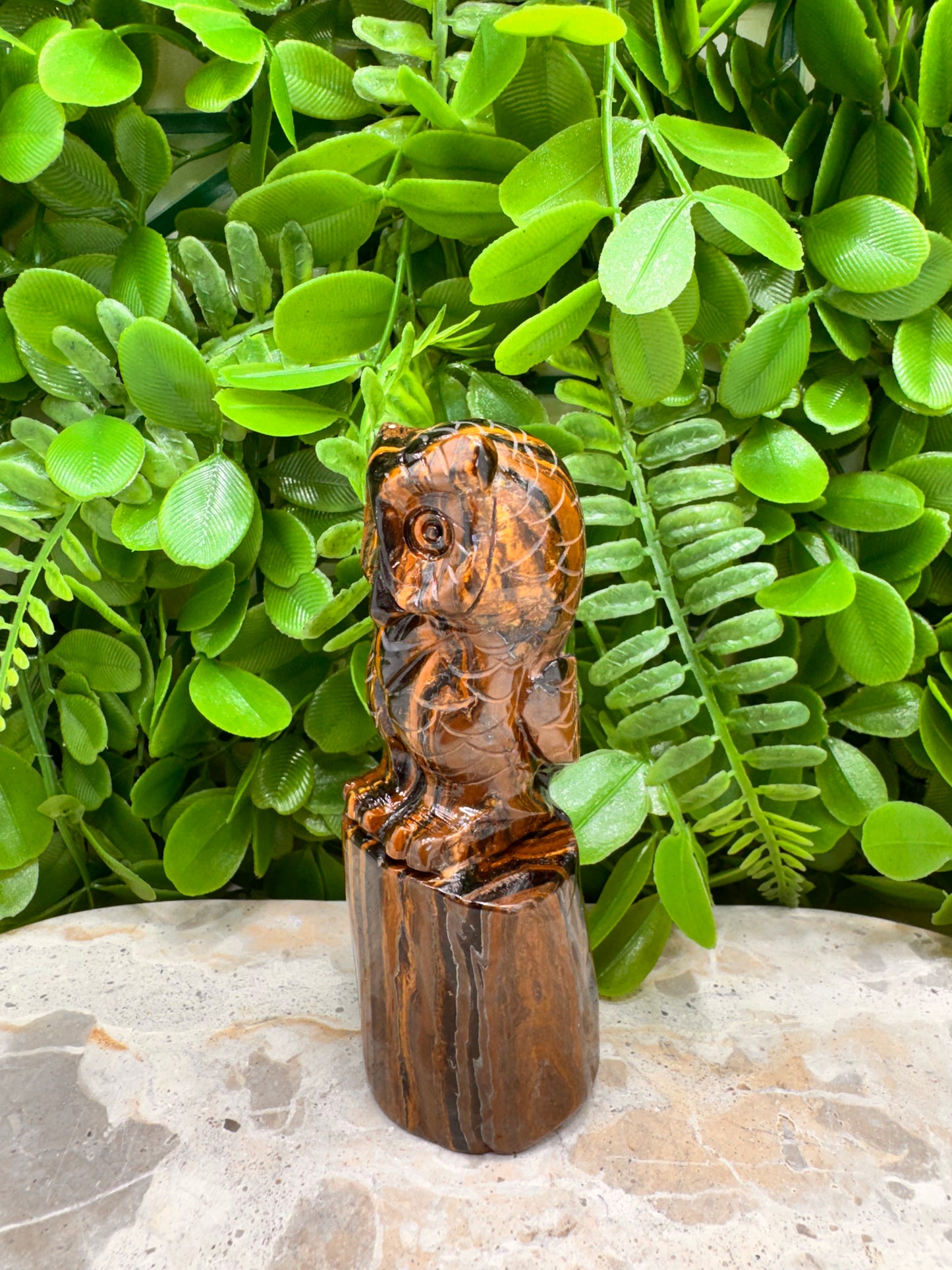 Tiger Ore Owl on a Log 326g