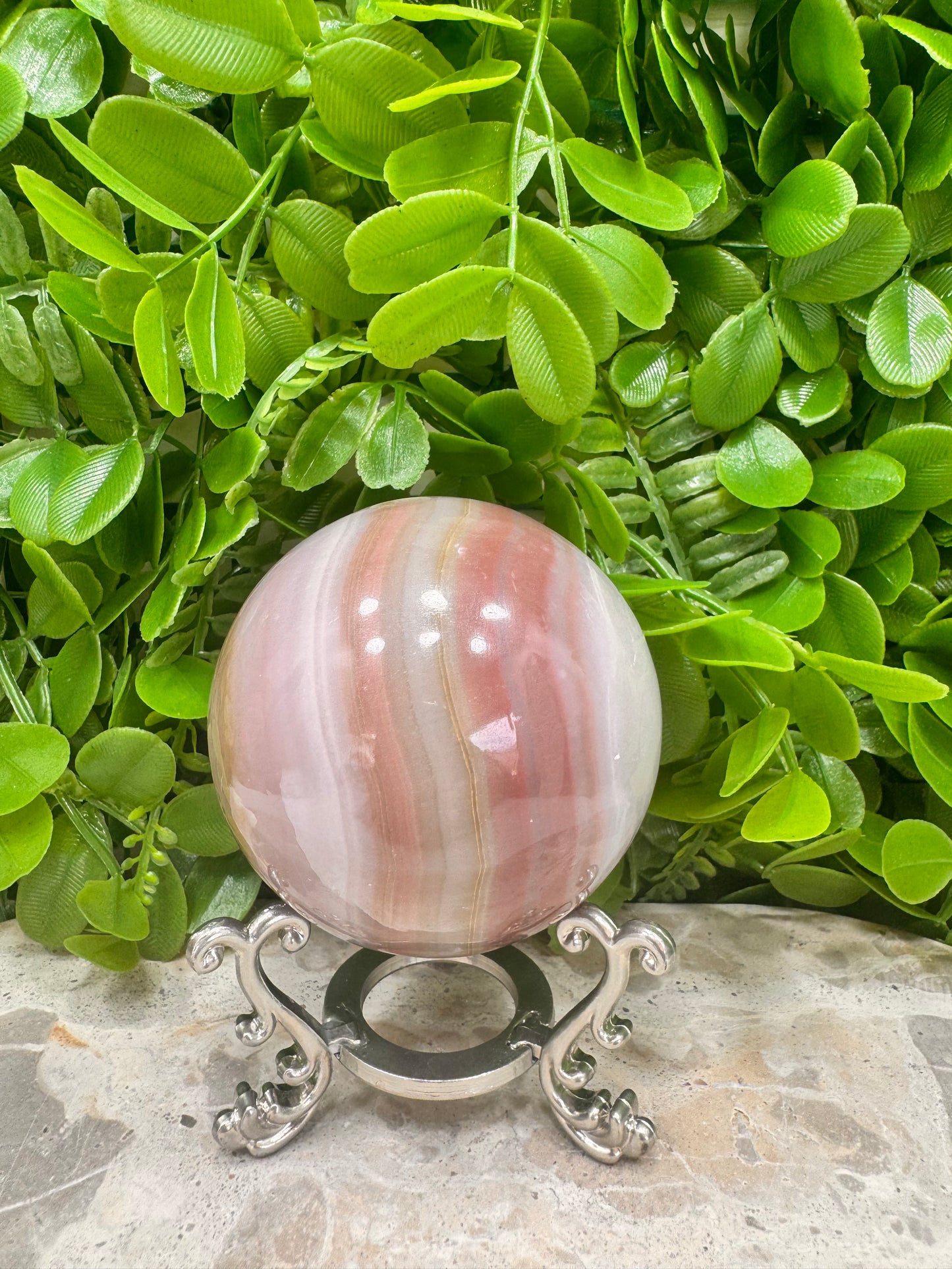Pink Pistachio Calcite Sphere 506g