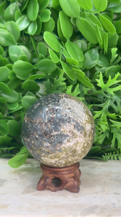 Epidote/Hematite with Quartz Sphere 606g