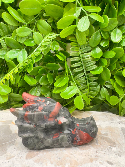 African Dragon Blood Stone Skull 268g