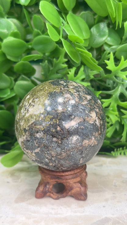 Epidote/Hematite with Quartz Sphere 606g