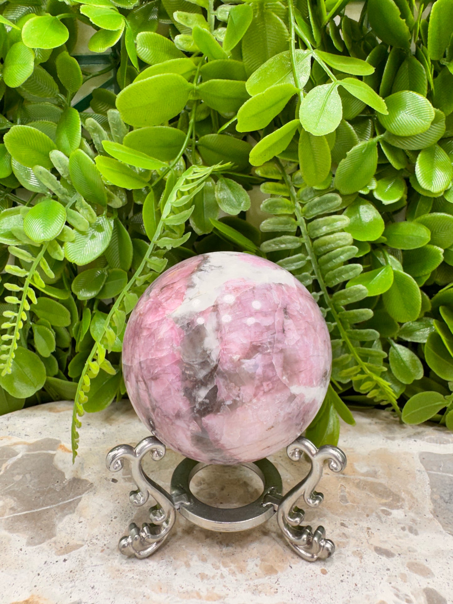 Pink Tourmaline Smokey Quartz Sphere 440g