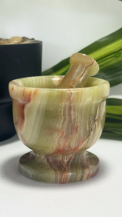 Mortar & Pestle Green banded Onyx 442g
