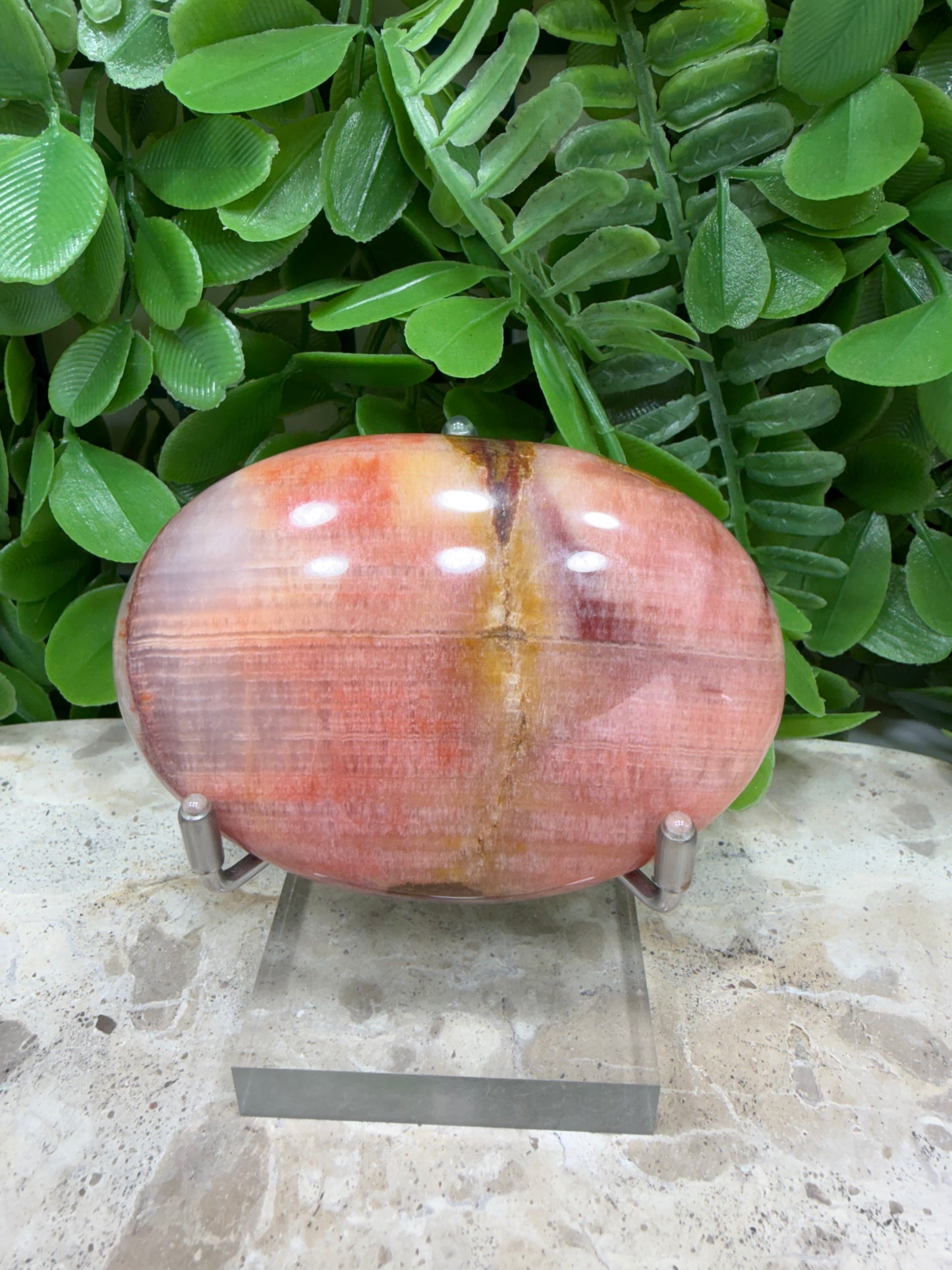 Peach Banded Calcite Palm 148g