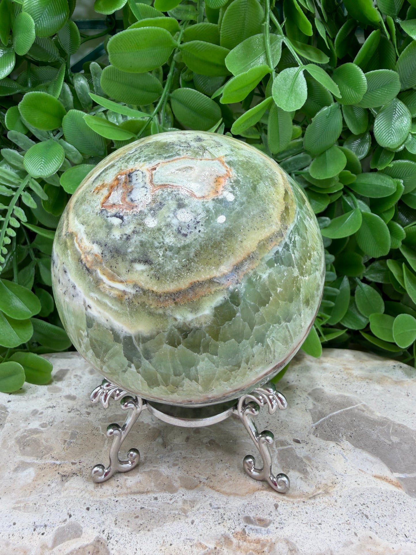 Emerald Kiwi Calcite Sphere 1122g