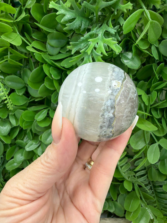 White Fluorite with Pyrite Sphere 302g