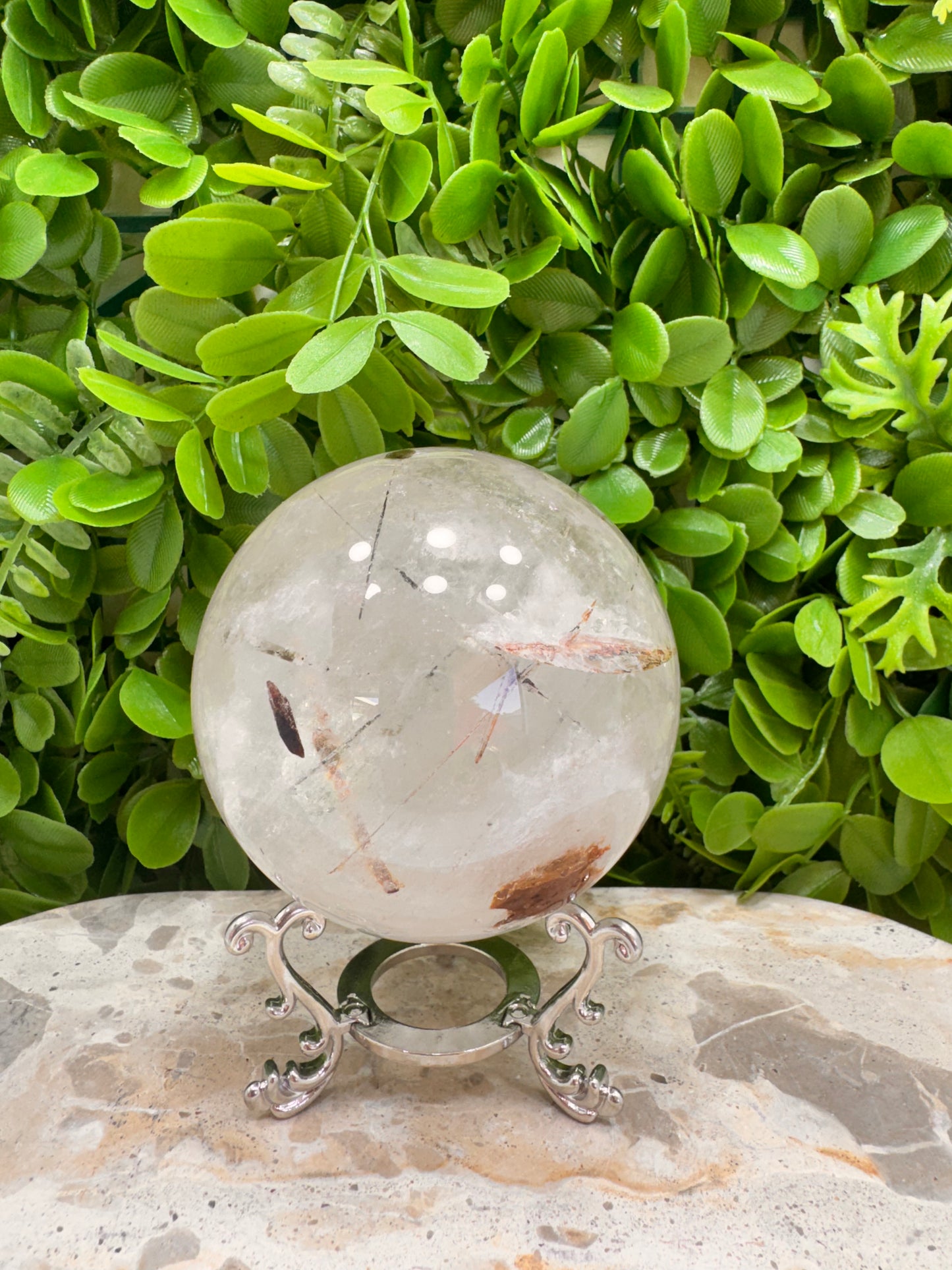 Included Rutile Quartz Sphere 882g