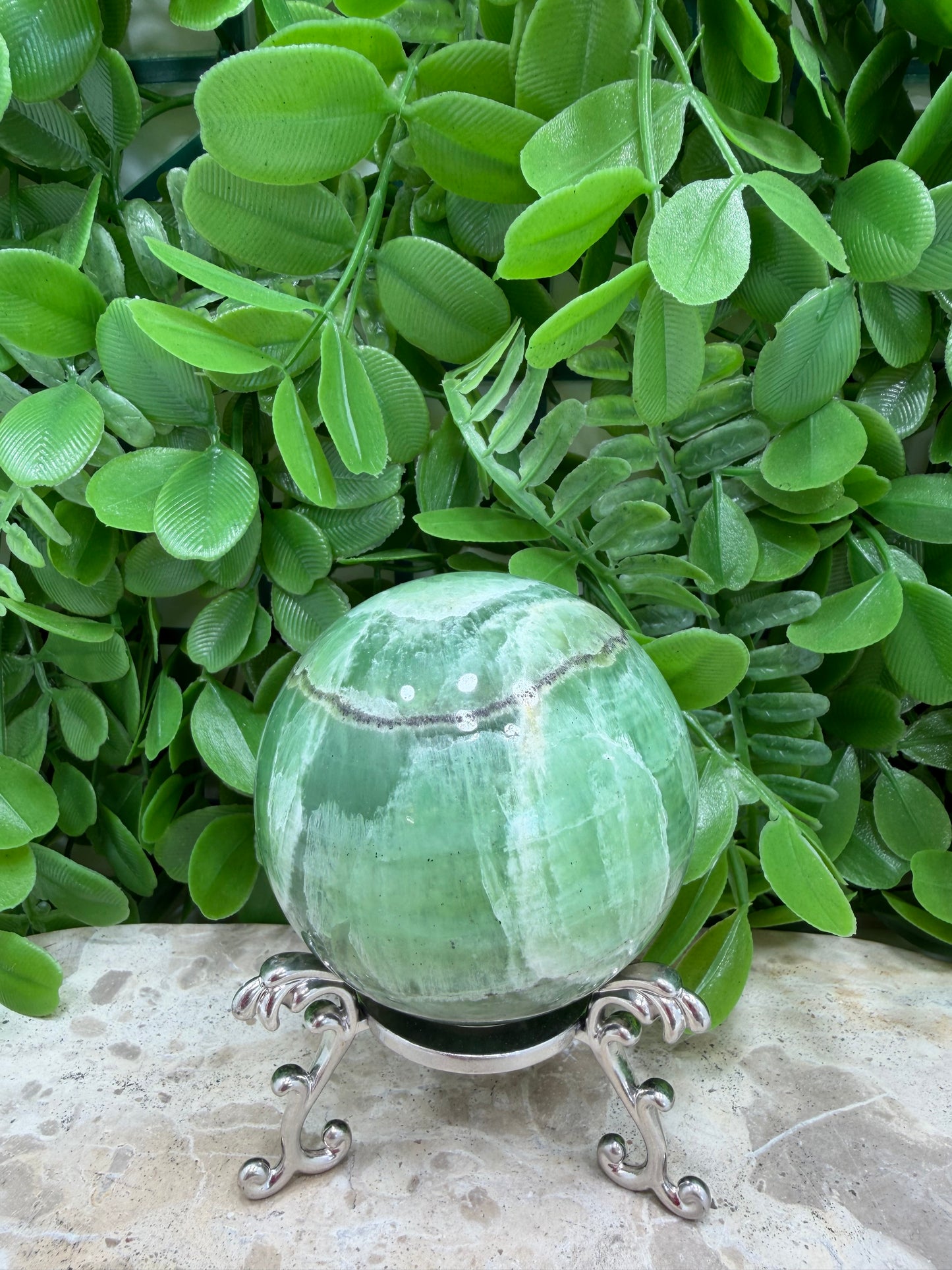 Emerald Kiwi Calcite Sphere 404g