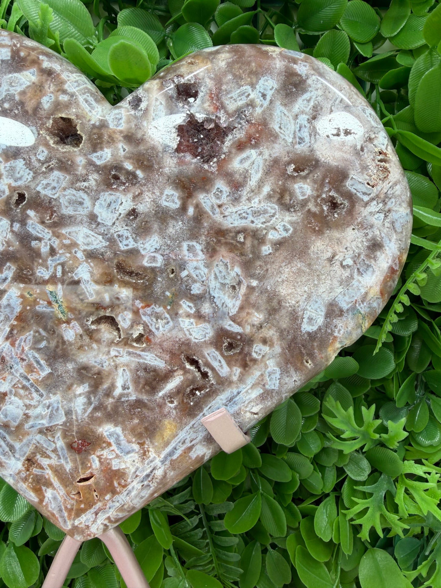 Pink Amethyst Rutile Heart with Stand 2252g