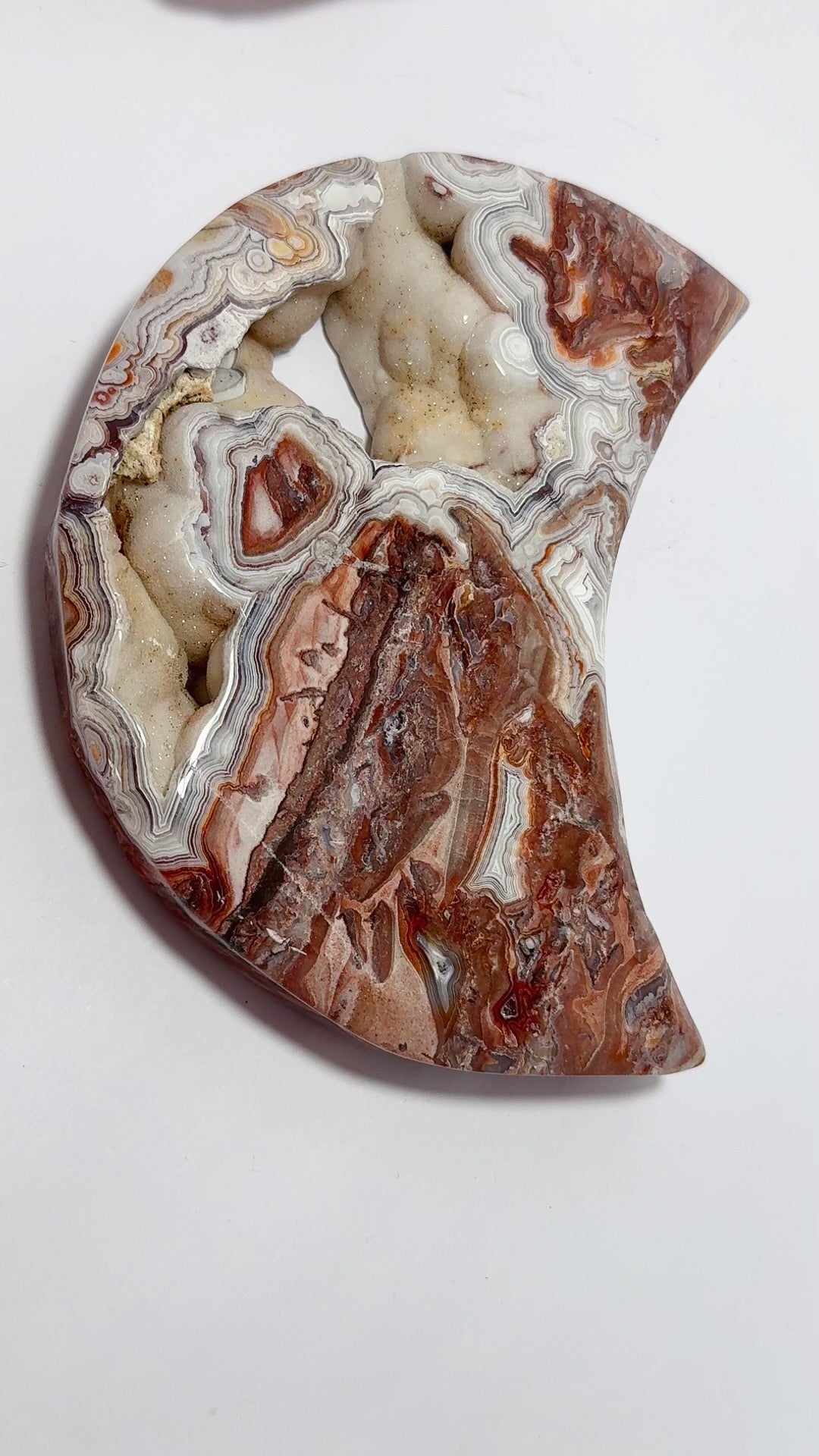 Mexican Agate Moon with Stand 730g