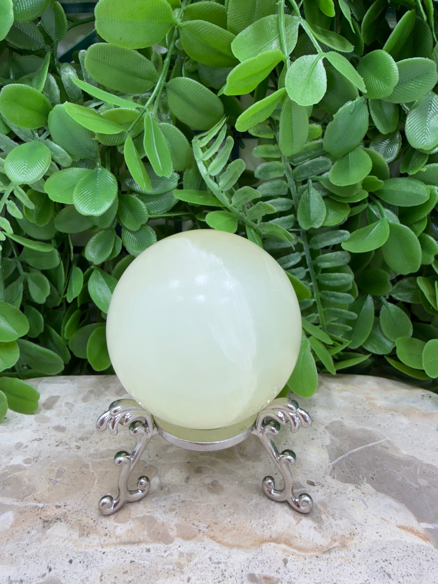 Silky White Calcite Sphere 392g