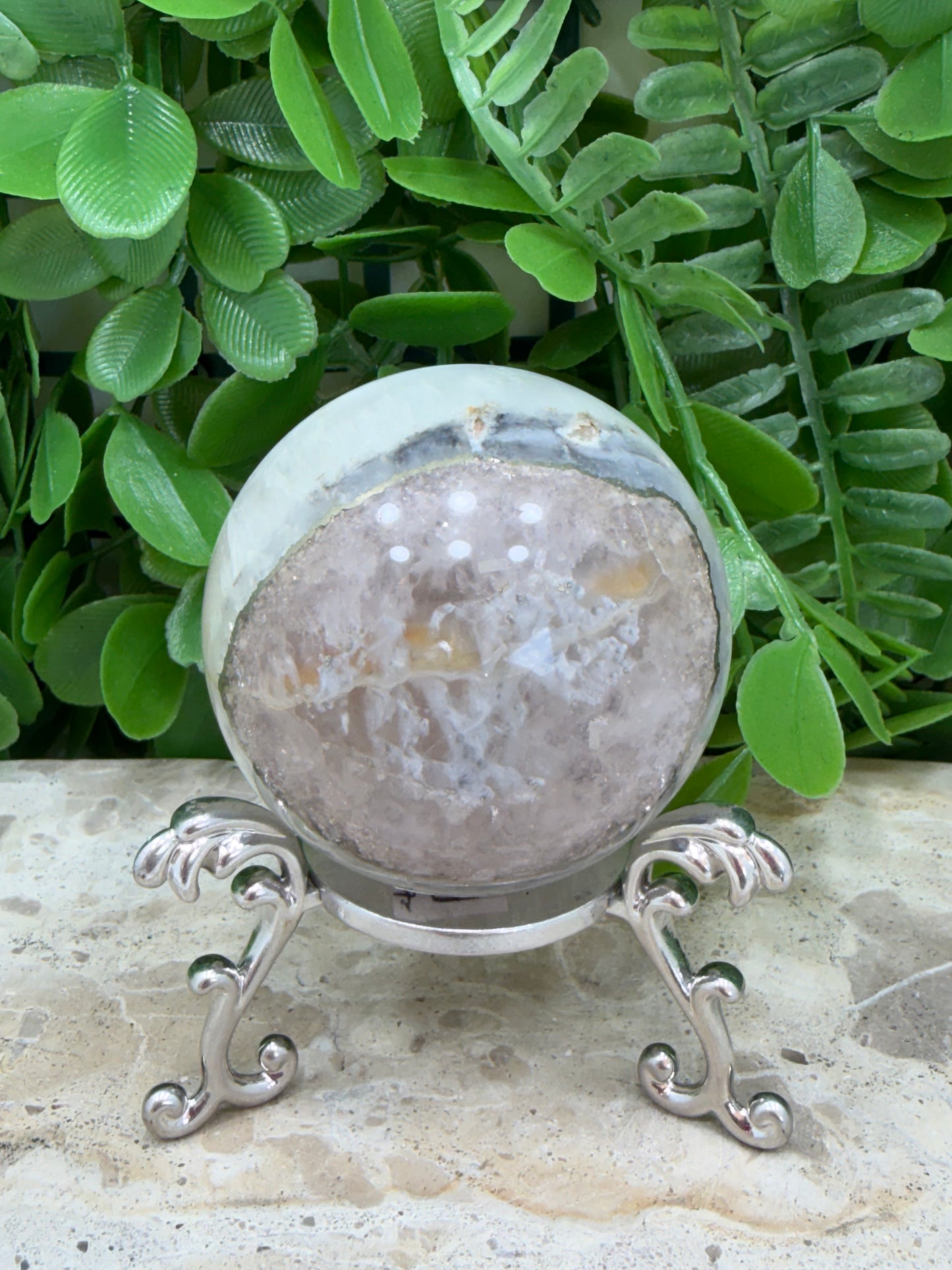 White Fluorite with Pyrite Sphere 292g