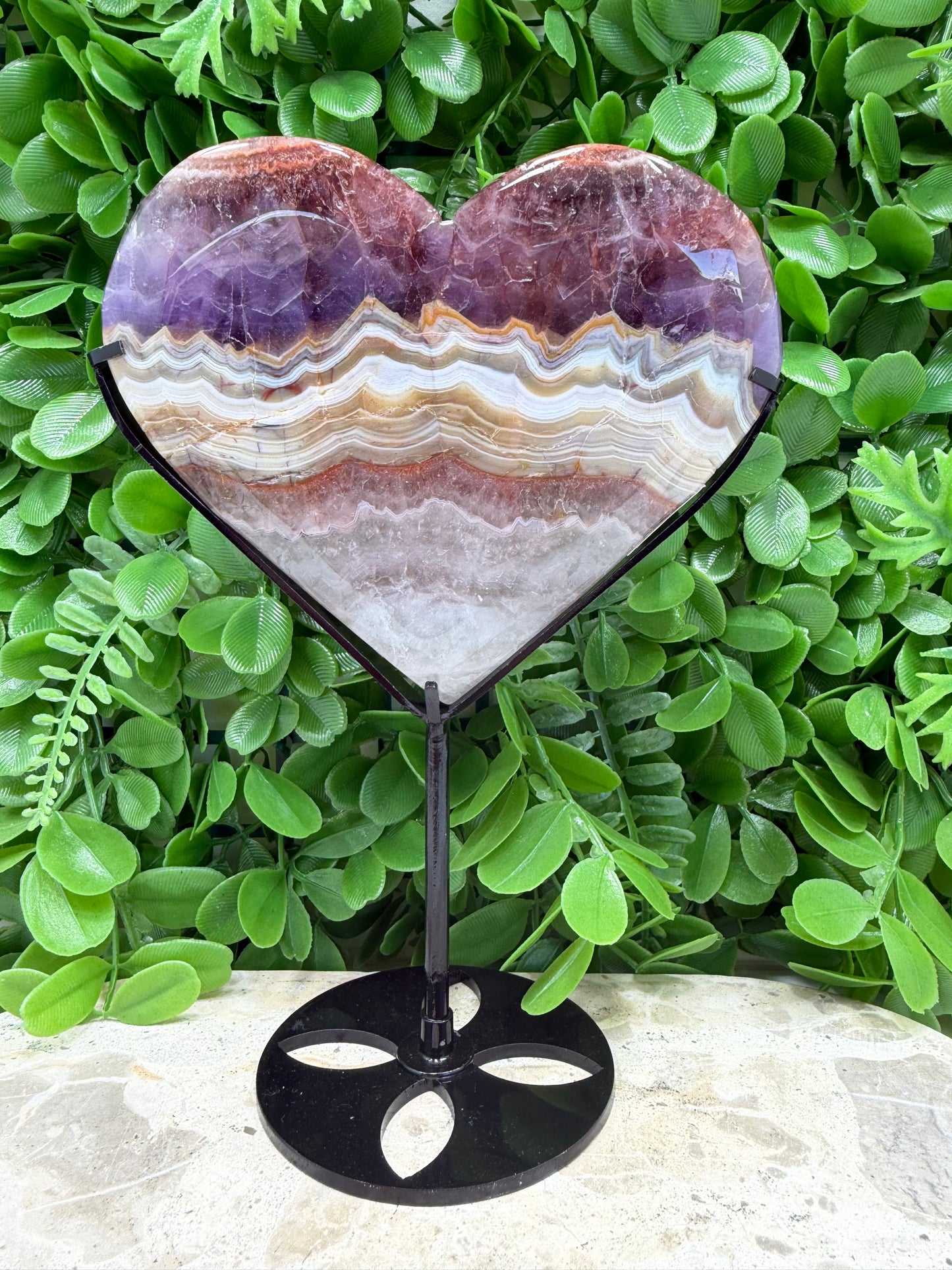 Amethyst Mexican Agate Heart with Stand 524g