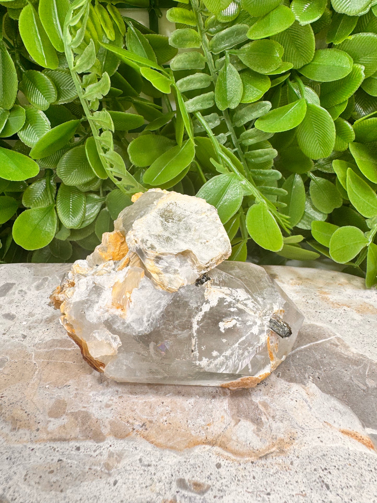 Clear Quartz On Golden Mica With Green Tormaline Rutile 262g