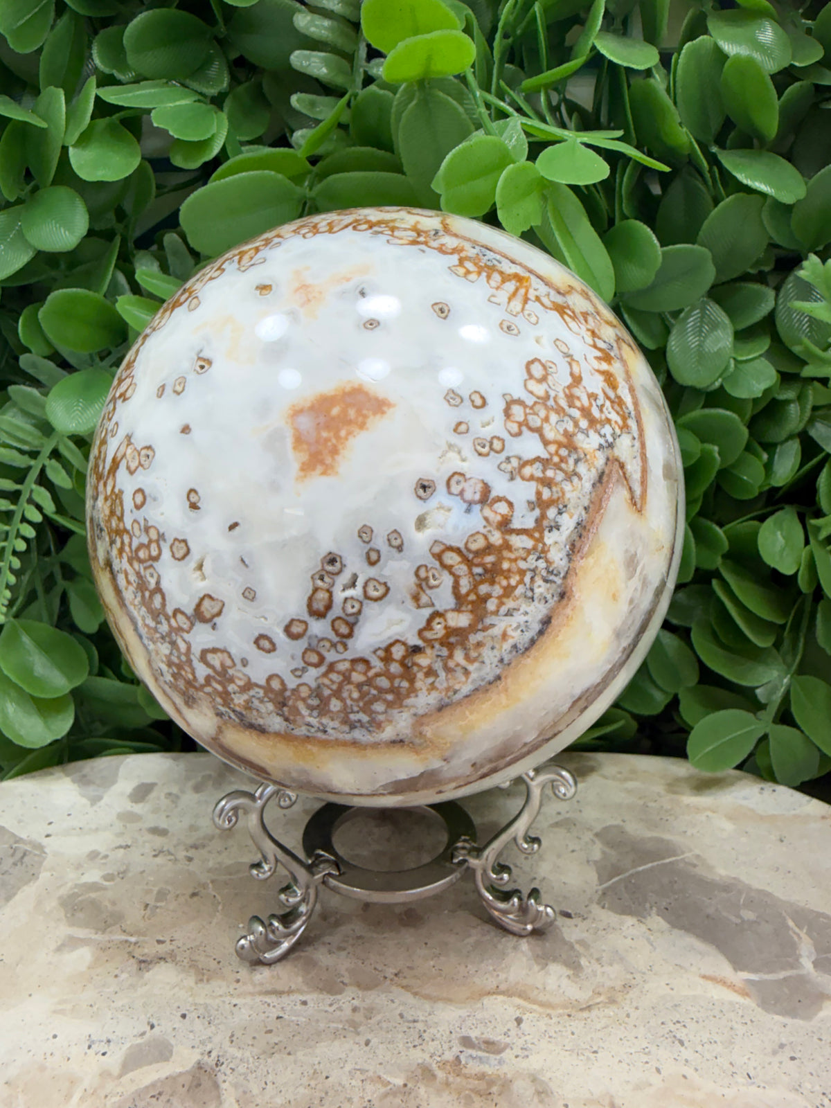 Dendritic Silky White Calcite Sphere 2246g | Calm • Clarity • Balance