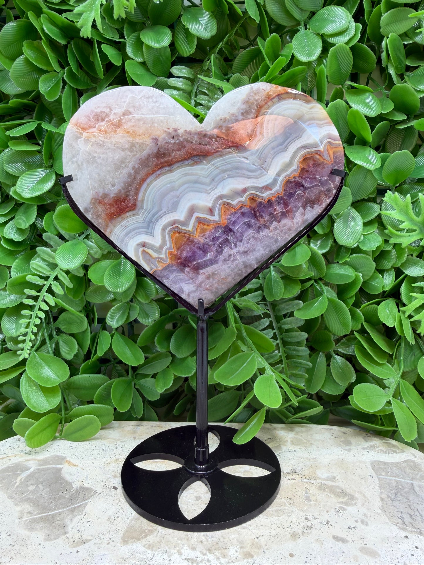 Amethyst Mexican Agate Heart with Stand 392g