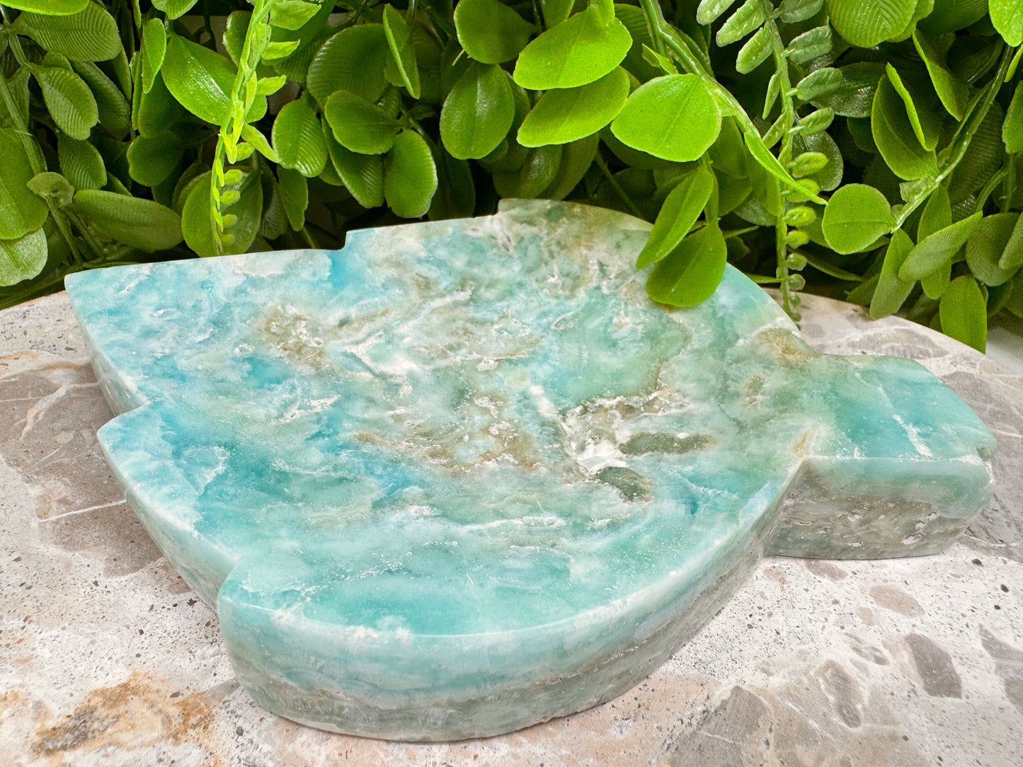 Blue Aragonite Leaf Bowl 614g