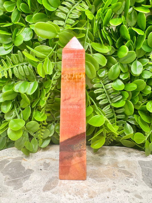 Peach Banded Calcite Tower 326g