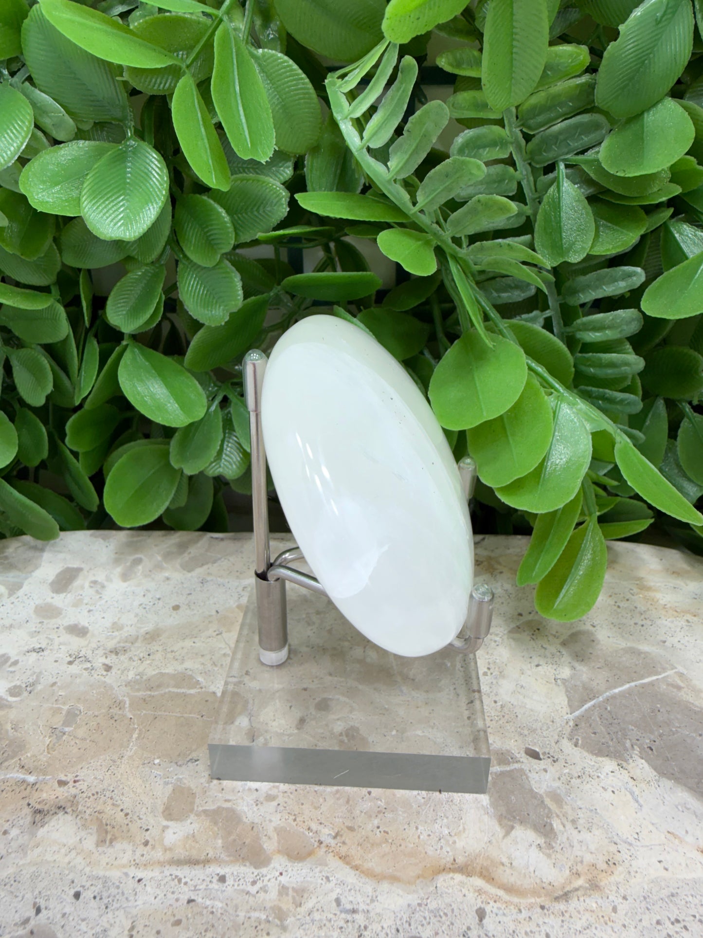 Silky White Calcite palm Stone 144g