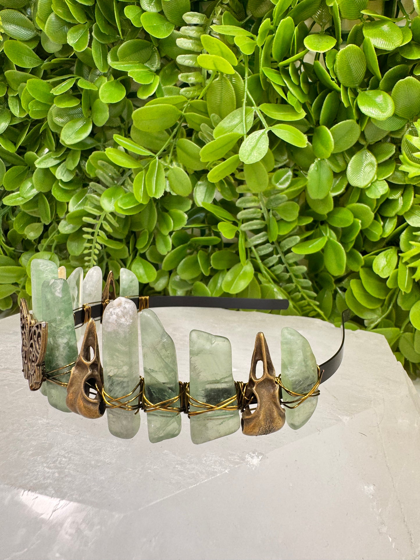 Green Fluorite Butterfly Raven Tiara 118g