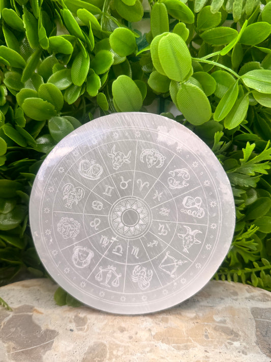 Selenite Zodiac Plate 594g