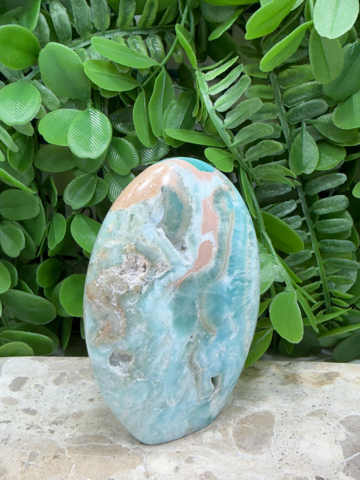 Standing Blue Aragonite With Smithsonite Freeform 260g