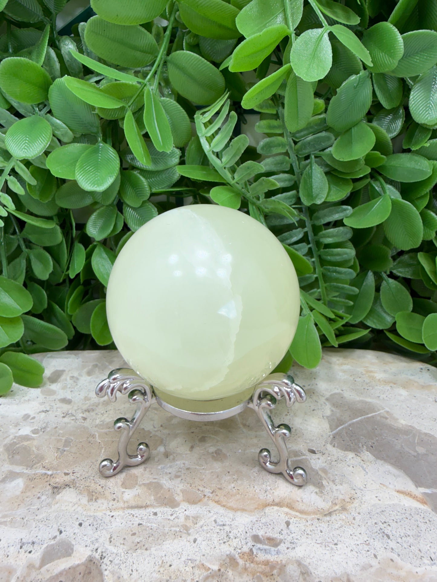 Silky White Calcite Sphere 392g