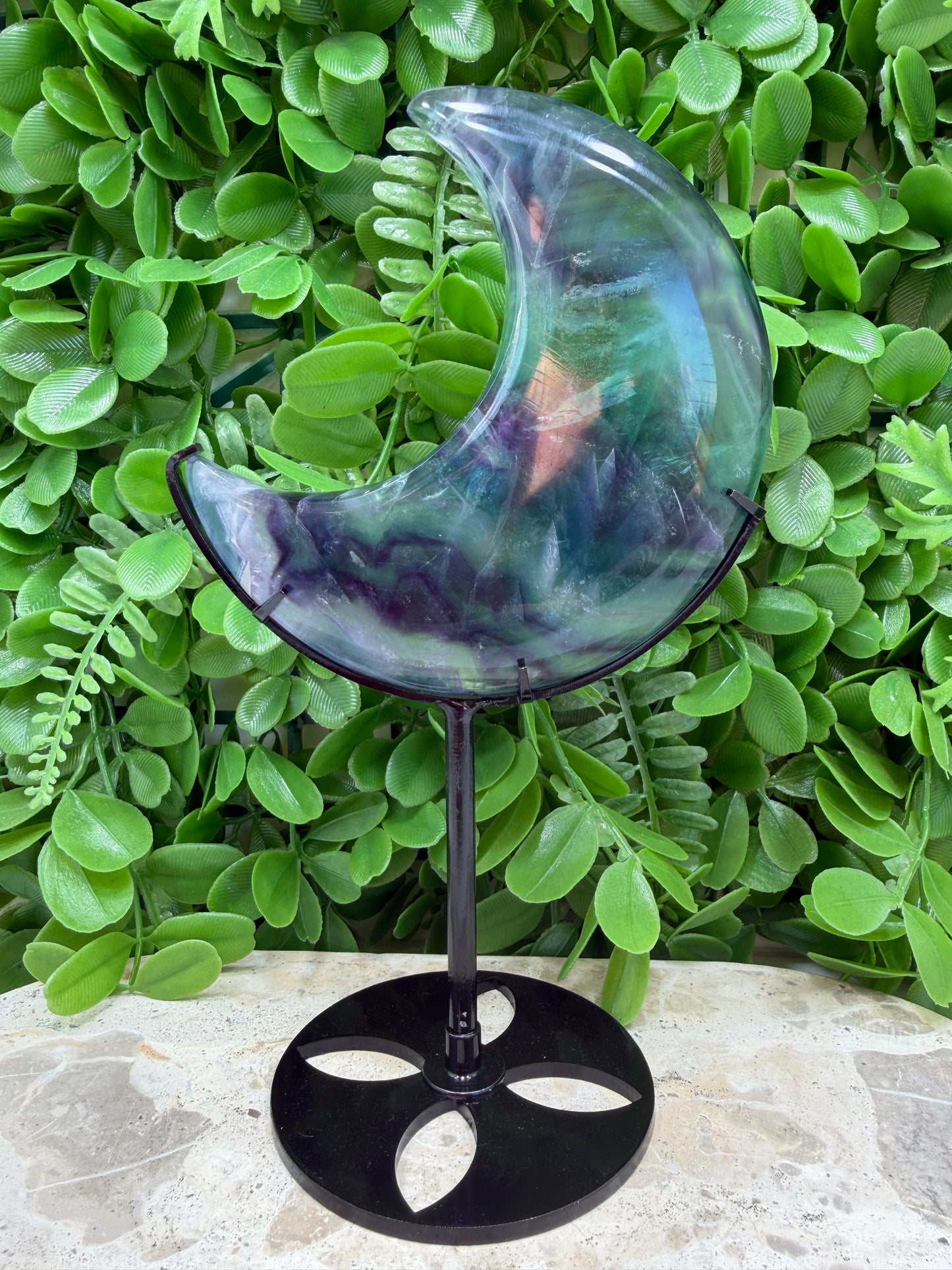 Fluorite Moon with Stand 348g