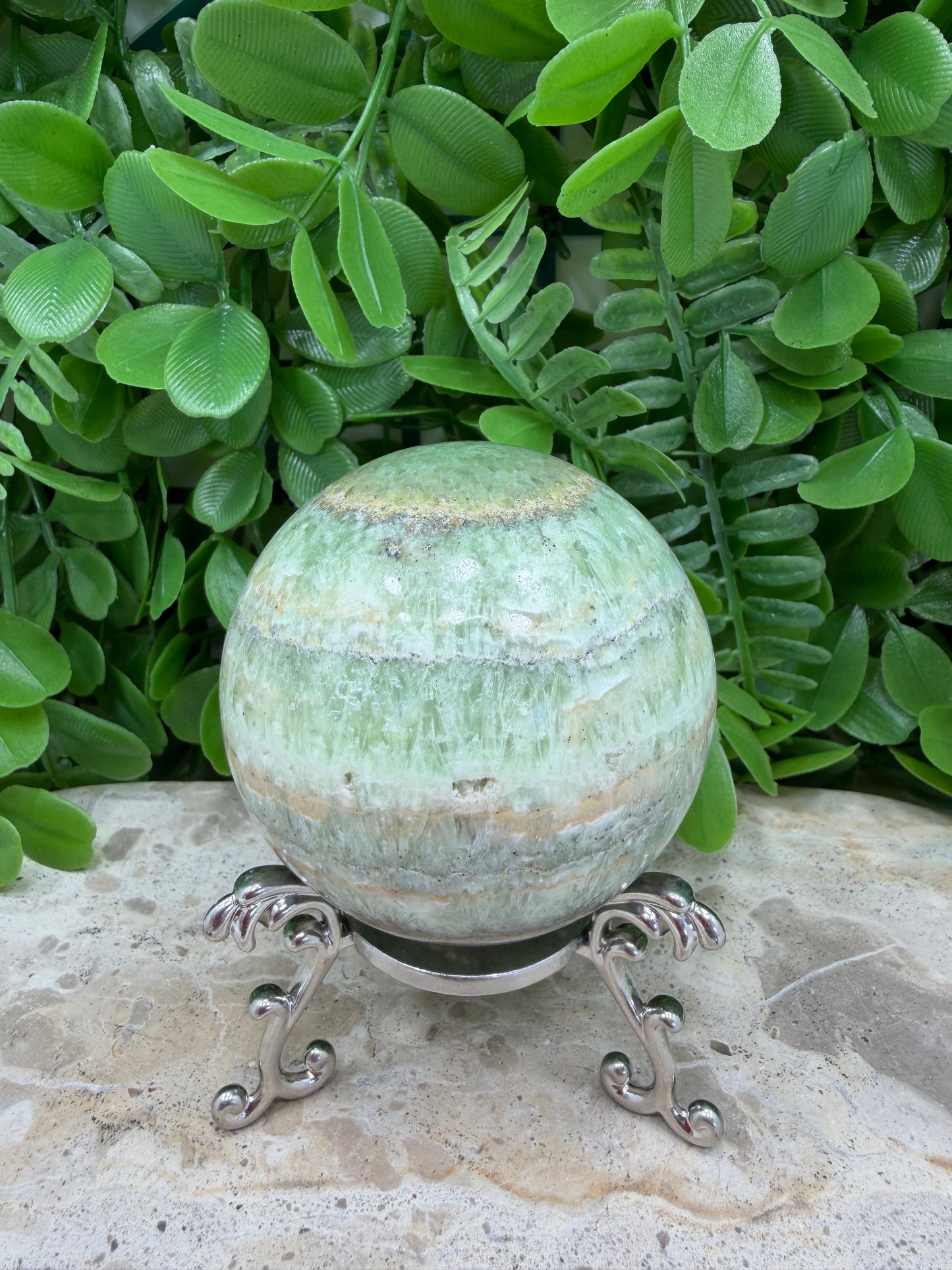 Emerald Kiwi Calcite Sphere 414g