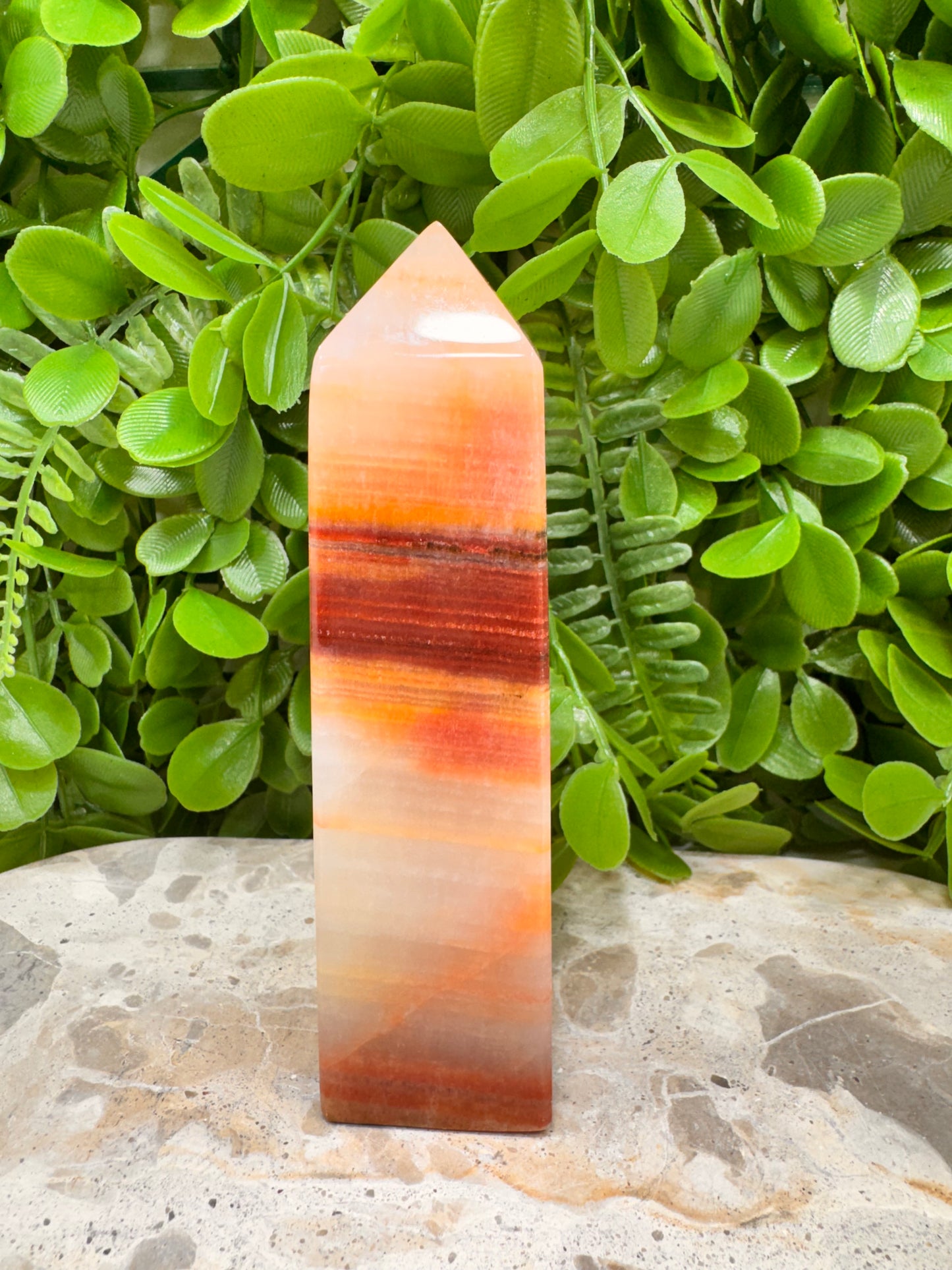 Peach Banded Calcite Tower 348g