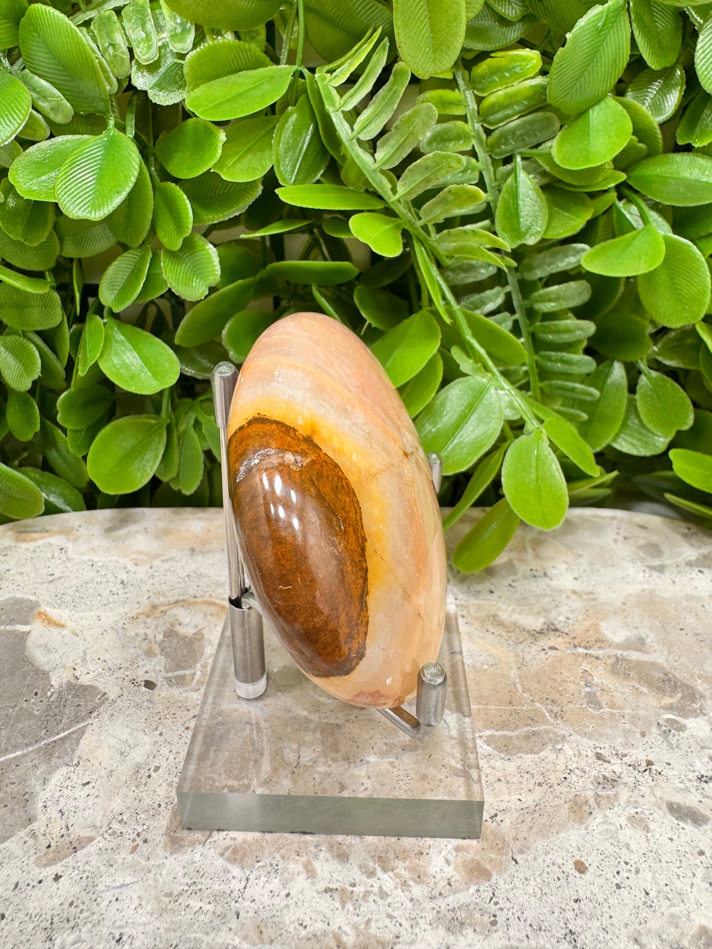 Peach Banded Calcite Palm Stone 152g