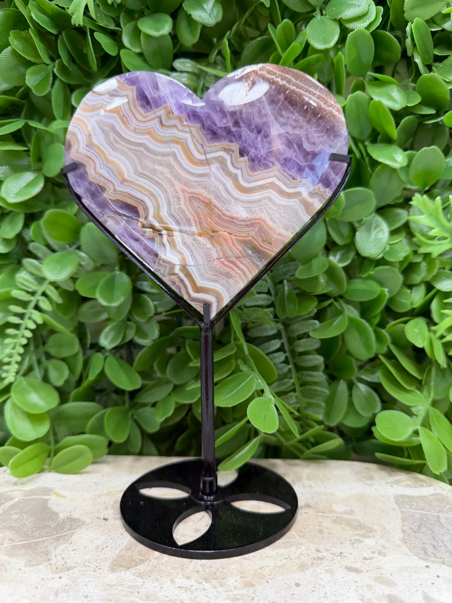 Amethyst Mexican Agate Heart with Stand 420g